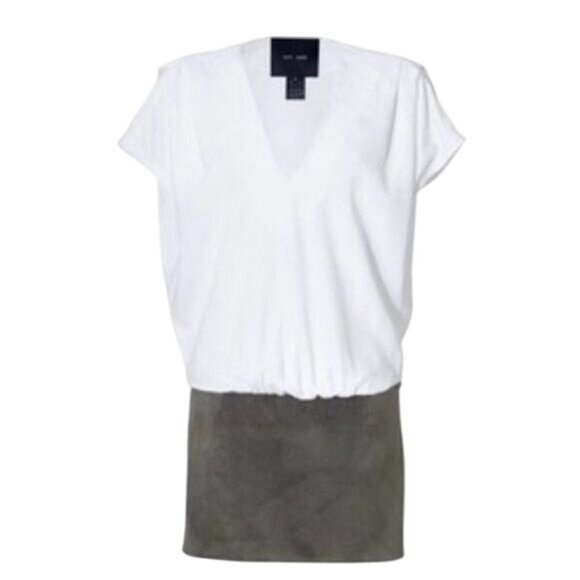 NWT Luxury Designer Jay Ahr White & Taupe Suede Skirt Mini Dress - Picture 6 of 13